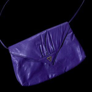 Vintage 1980s Bag Bazaar Purple Faux Leather Shoulder Bag Clutch Purse Retro